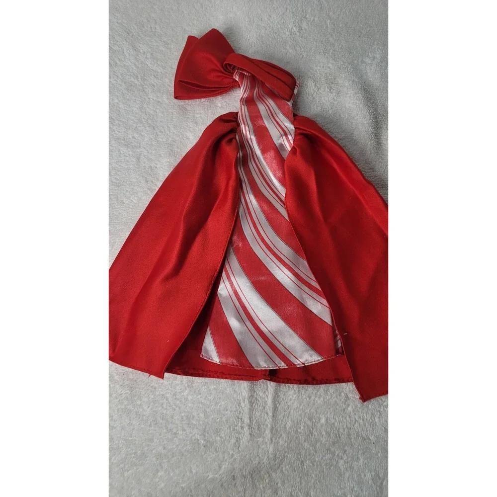 Handmade Red White Candy Cane Stripe Holiday Doll Dress One Shoulder Bow Gown